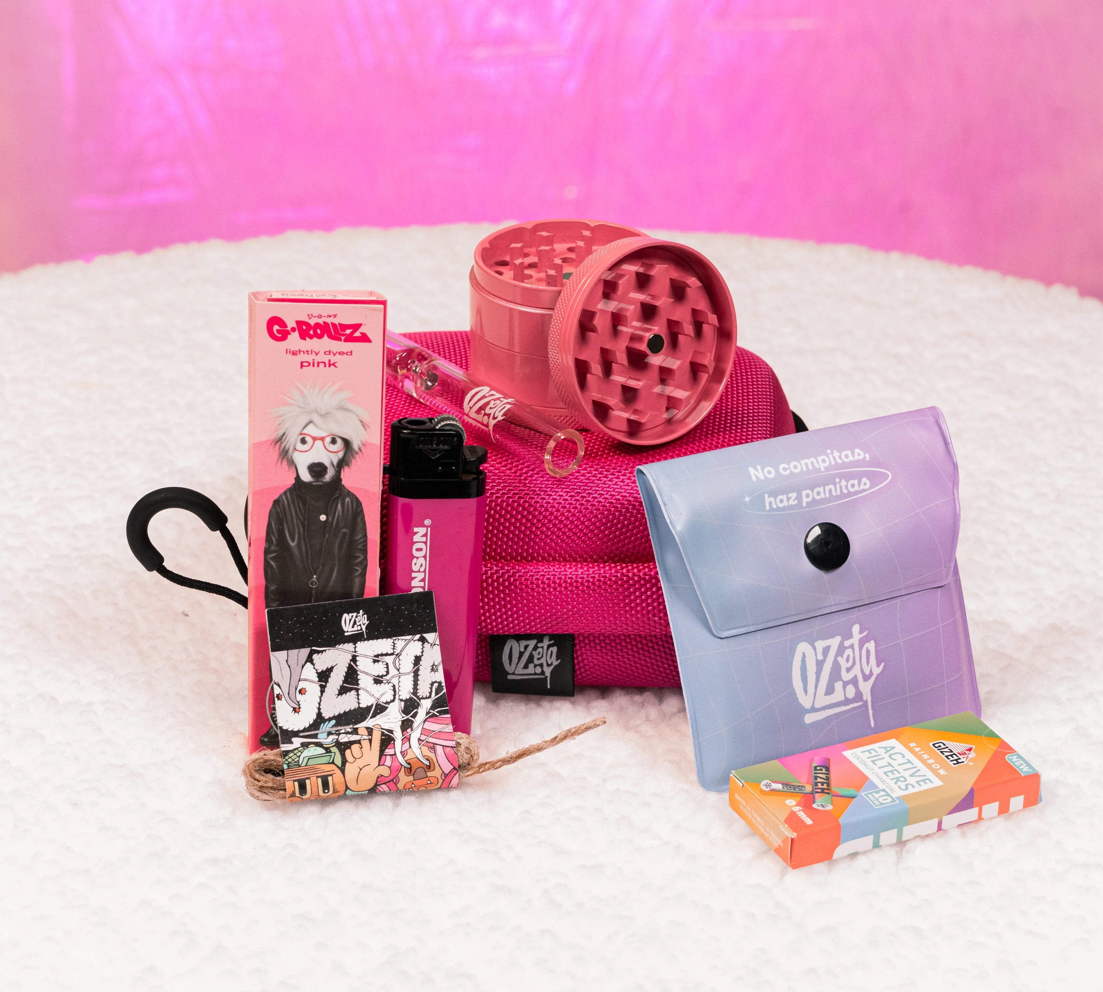 Pack Estuche Mediano Rosado + Moledor + Papelería 💞✨ - BaePinkPack