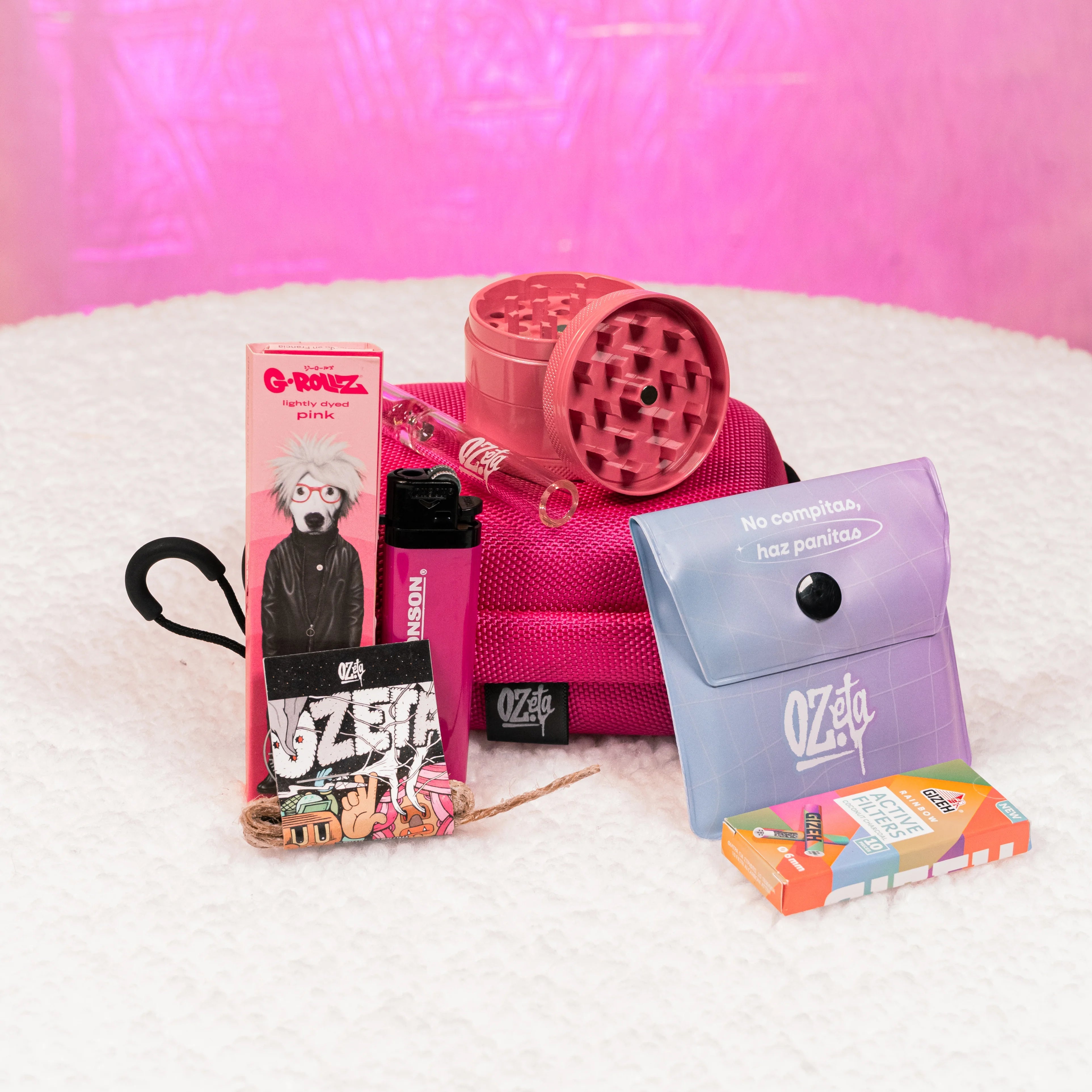 Pack Estuche Mediano Rosado + Moledor + Papelería 💞✨ - BaePinkPack