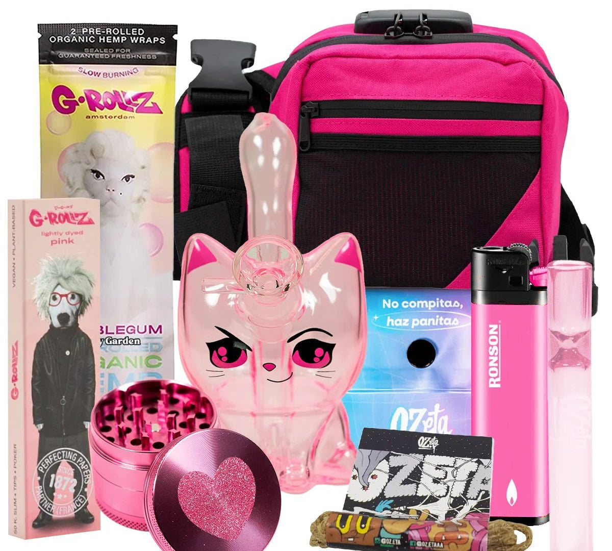 Pack Rosado Banano + Bong Gatito + Moledor + Papeleria 💗✨ - BaePinkPack