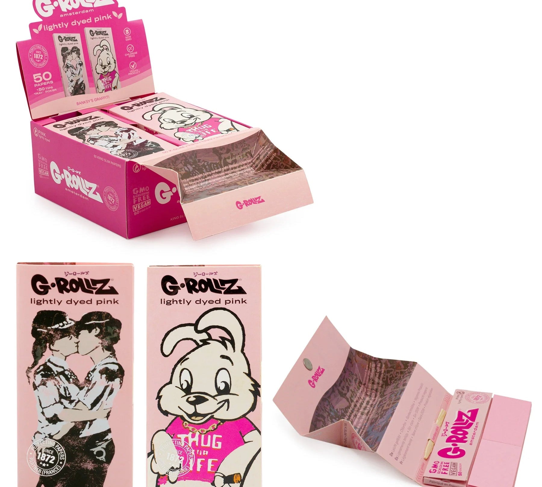 Papelillo G-Rollz King Size + Tips + Bandeja Banksy Pink - BaePink