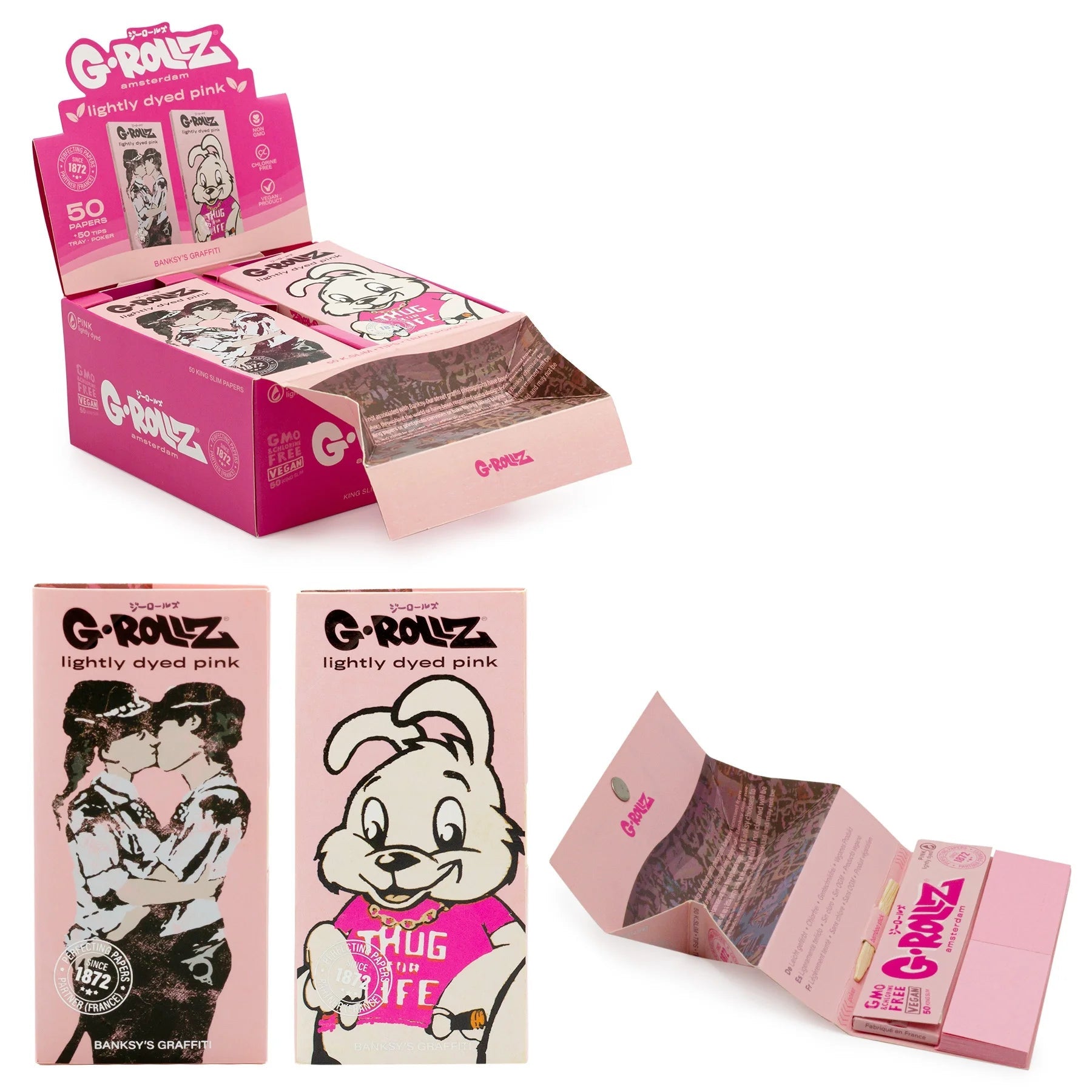 Papelillo G-Rollz King Size + Tips + Bandeja Banksy Pink - BaePink